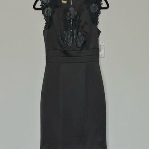 NEW!  Alexia Admor Black Floral Appliqué Mini Dress Leather Details